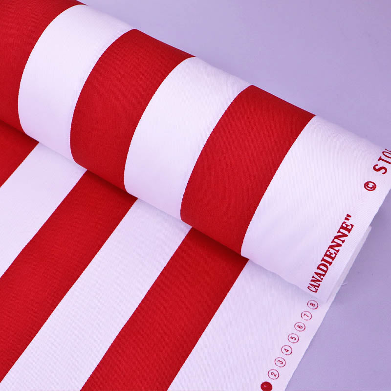 100% cotton Red and White Striped Gabardine Twill Fabric