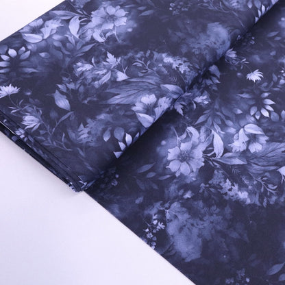 95% Cotton 5% Elastane Blue Jersey Fabric - Shadow Flower