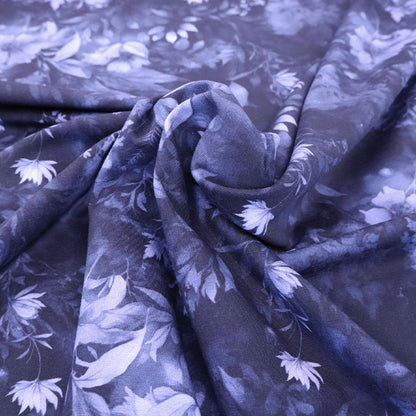 95% Cotton 5% Elastane Blue Jersey Fabric - Shadow Flower