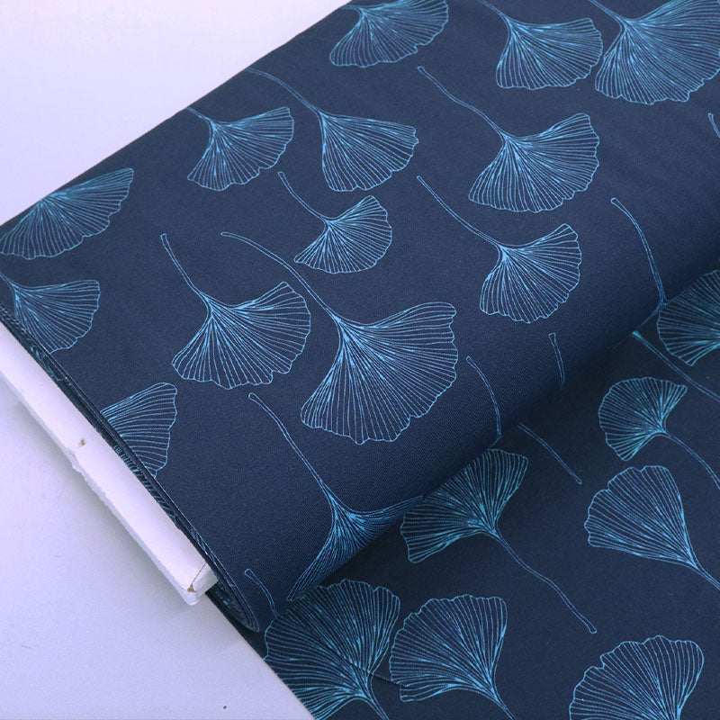 Navy Jersey Fabric | Giant Ginkgo | Fabrics Galore London