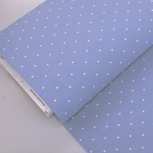 95% Cotton 5% Elastane Pale Blue Star Print Jersey Fabric