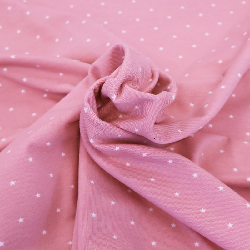 95% Cotton 5% Elastane Pink Star Print Jersey Fabric