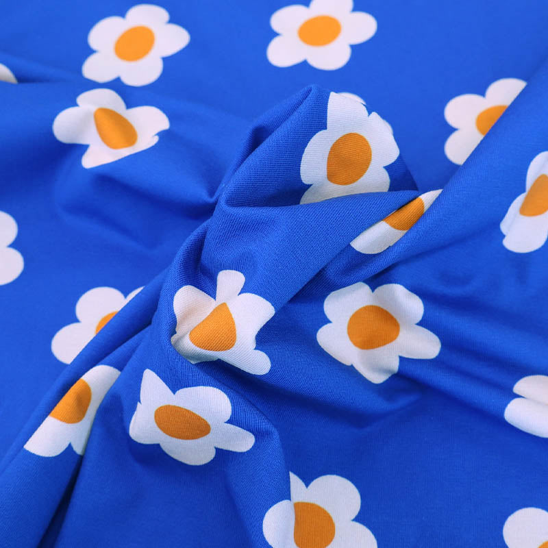 95% Cotton 5% Elastane Blue Floral Jersey Fabric