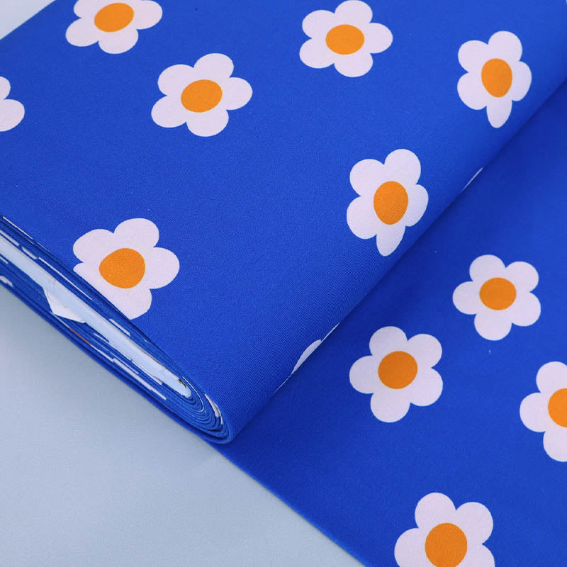 95% Cotton 5% Elastane Blue Floral Jersey Fabric