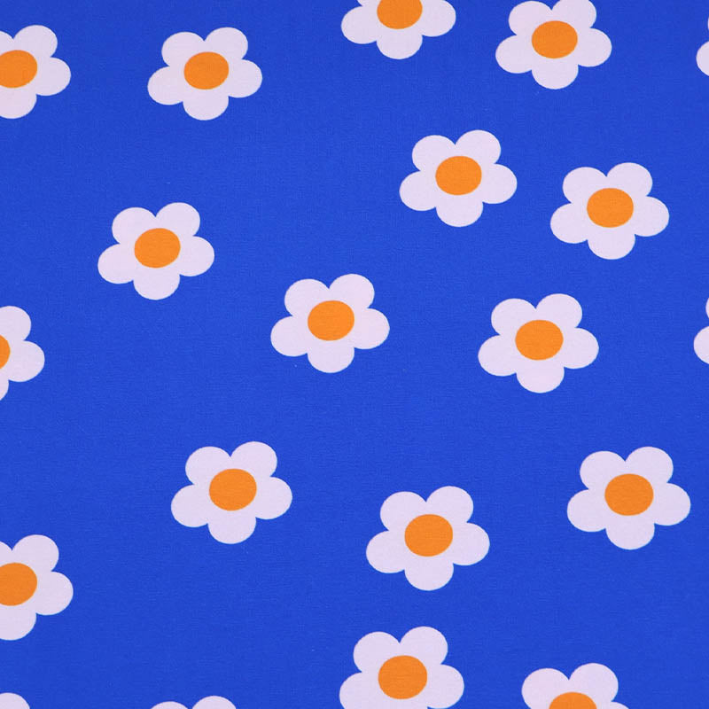 95% Cotton 5% Elastane Blue Floral Jersey Fabric