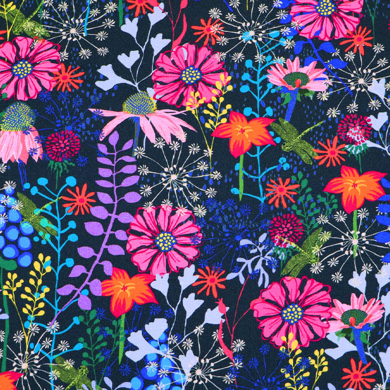 95% Cotton 5% Elastane Floral Jersey Fabric - Secret Garden