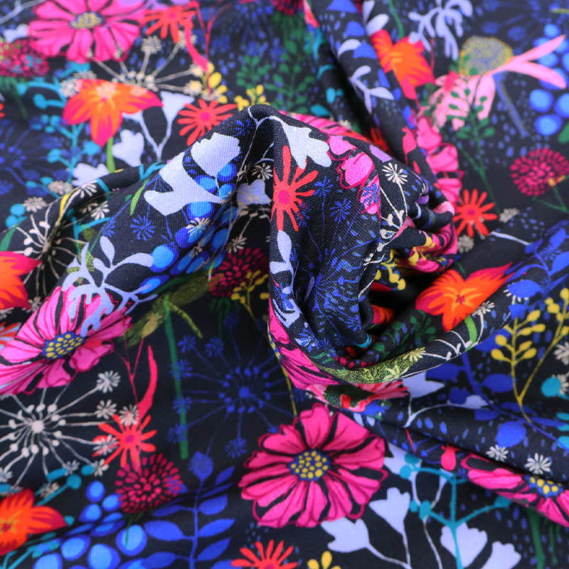 95% Cotton 5% Elastane Floral Jersey Fabric - Secret Garden