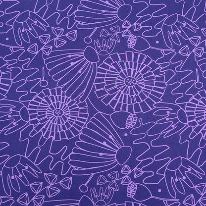 100% Cotton Blue and Purple Floral Poplin Fabric by Nerida Hansen