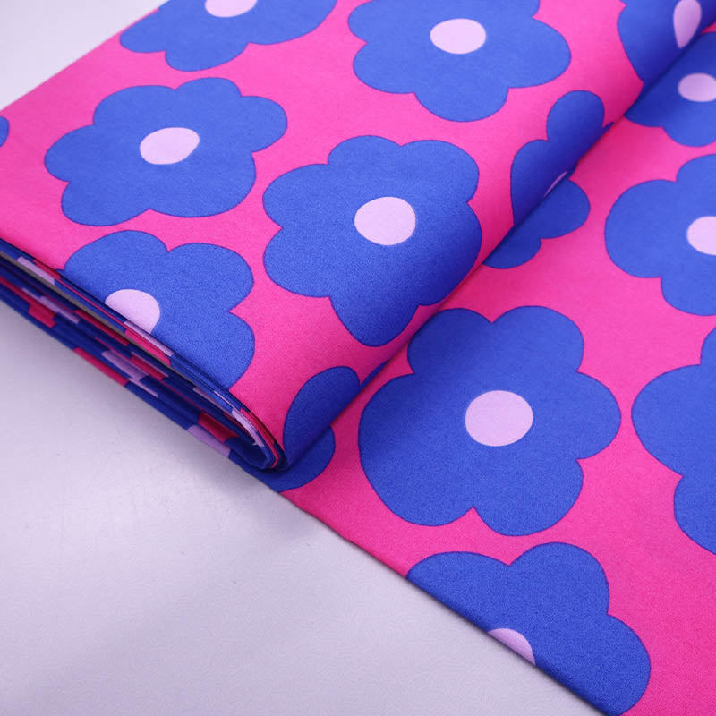 100% Cotton Bright Pink and Blue Floral Poplin Fabric by designer Nerida Hansen