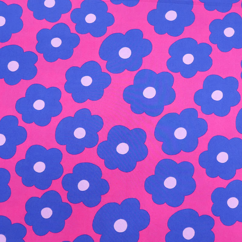 100% Cotton Bright Pink and Blue Floral Poplin Fabric by designer Nerida Hansen