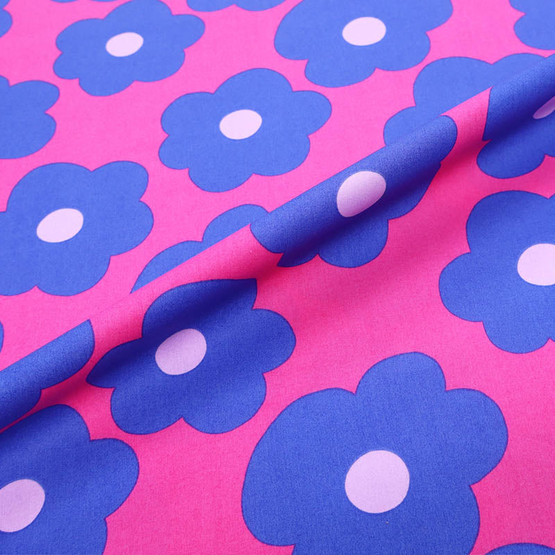 100% Cotton Bright Pink and Blue Floral Poplin Fabric by designer Nerida Hansen