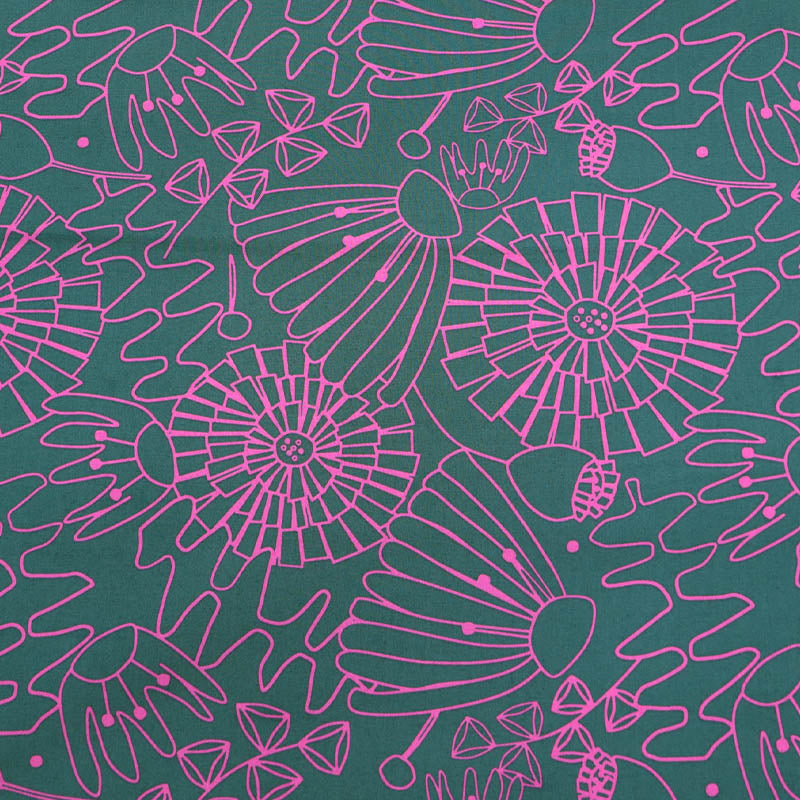 100% Cotton Green and Pink Floral Poplin Fabric by Nerida Hansen