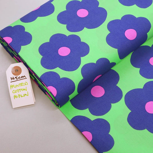 100% Cotton Lime Green Floral Poplin Fabric - Pop Flower by designer Nerida Hansen