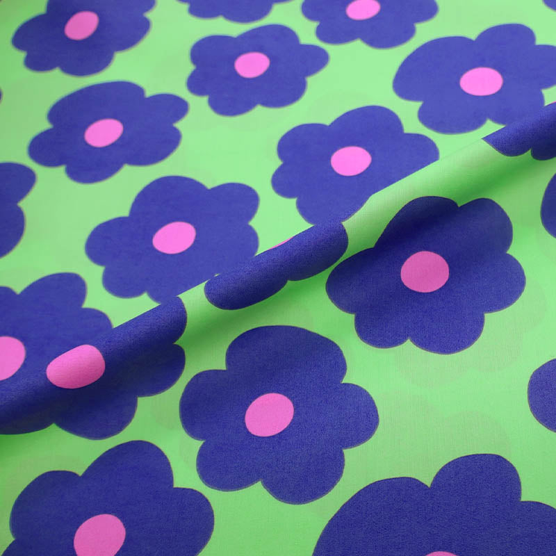 100% Cotton Lime Green Floral Poplin Fabric - Pop Flower by designer Nerida Hansen