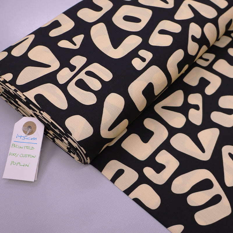 Cotton Poplin - Love Letters - Black and Cream