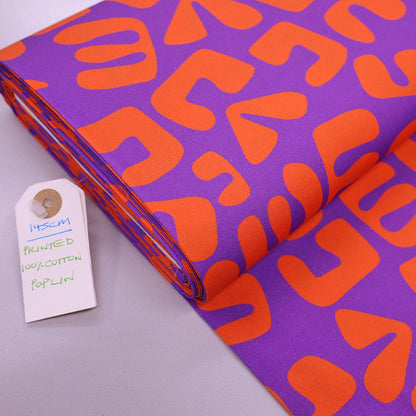 Cotton Poplin - Love Letters - Orange and Purple