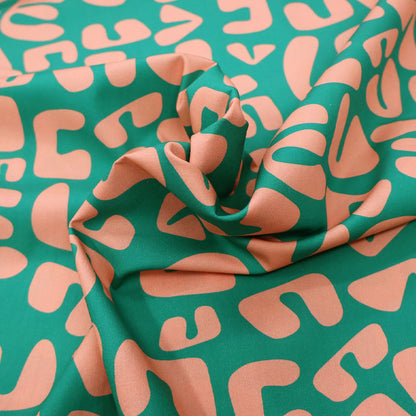 Cotton Poplin - Love Letters - Peach and Green