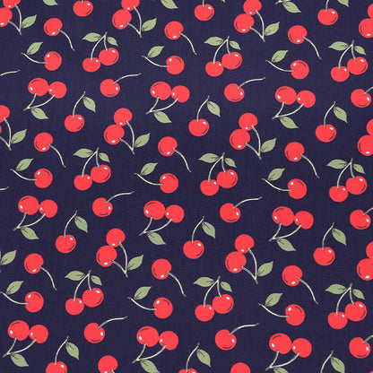 100% Cotton  Navy Blue Cherry Print Poplin Fabric