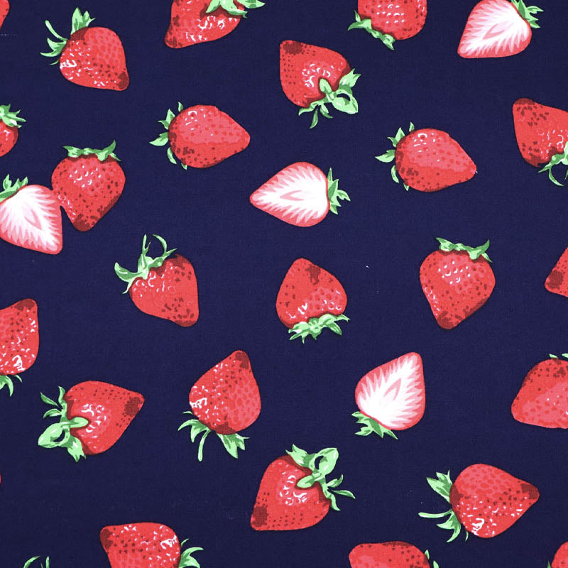 Navy Blue Strawberry Print 100% Cotton Poplin Fabric