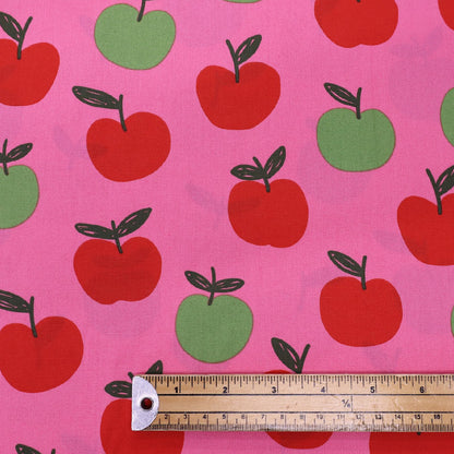 100% Cotton Poplin Fabric -Pink Apple Pie Print