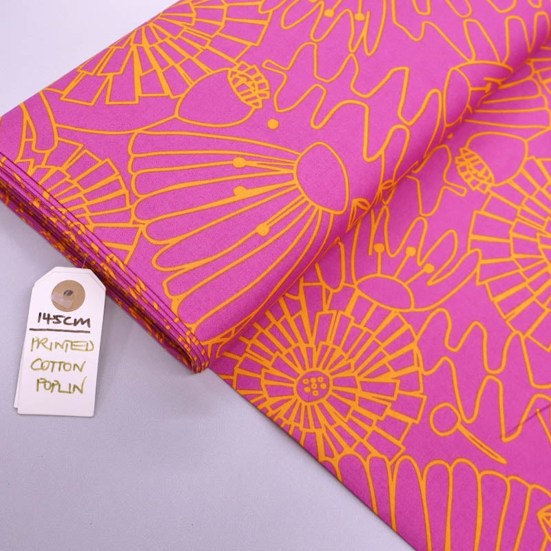 100% Cotton Pink and Orange Floral Poplin Fabric by Nerida Hansen