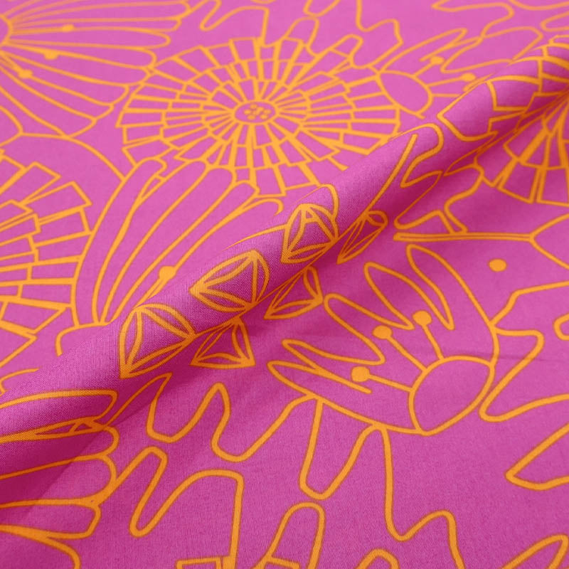 100% Cotton Pink and Orange Floral Poplin Fabric by Nerida Hansen