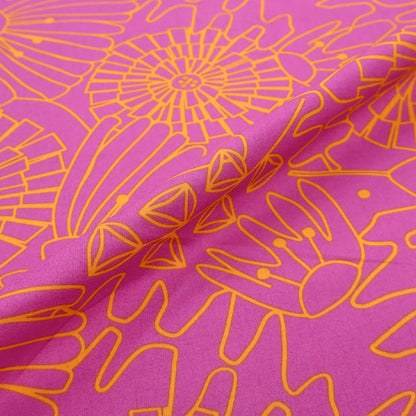 100% Cotton Pink and Orange Floral Poplin Fabric by Nerida Hansen