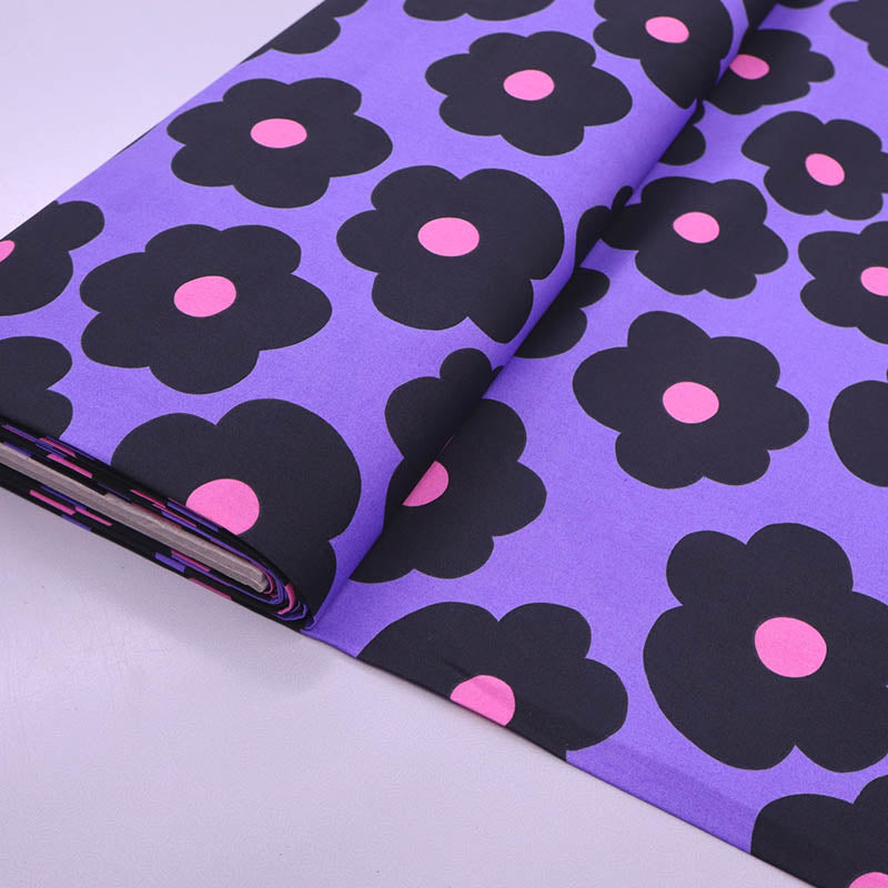 100% Cotton Purple and Black Floral Poplin Fabric by designer Nerida Hansen