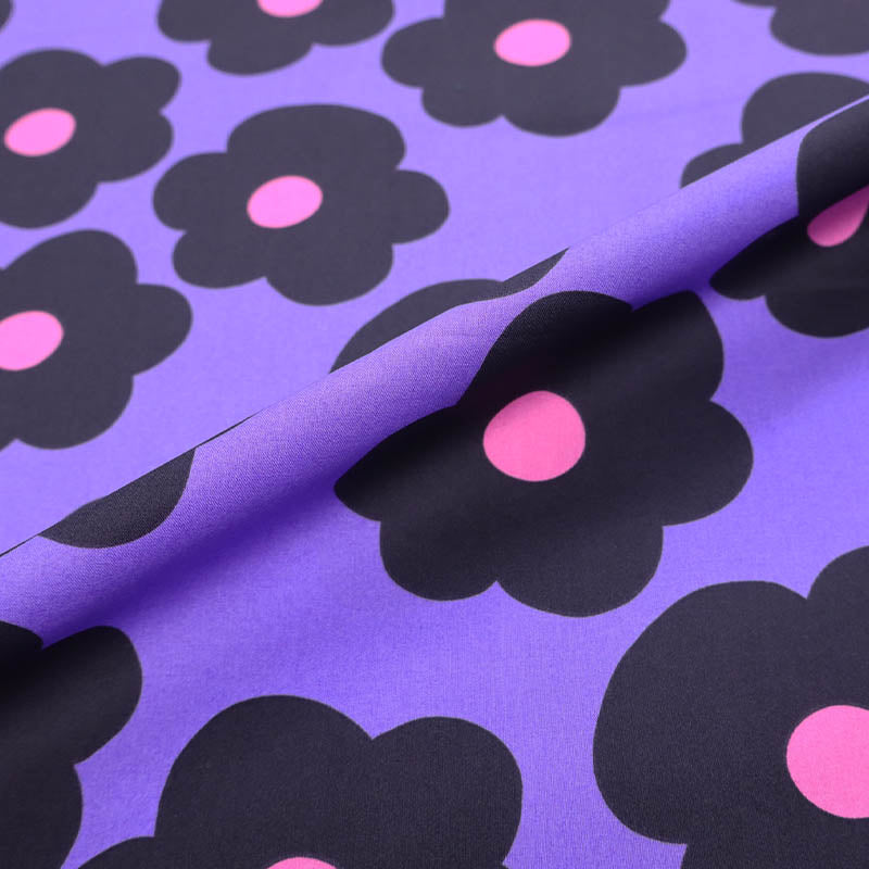 100% Cotton Purple and Black Floral Poplin Fabric by designer Nerida Hansen