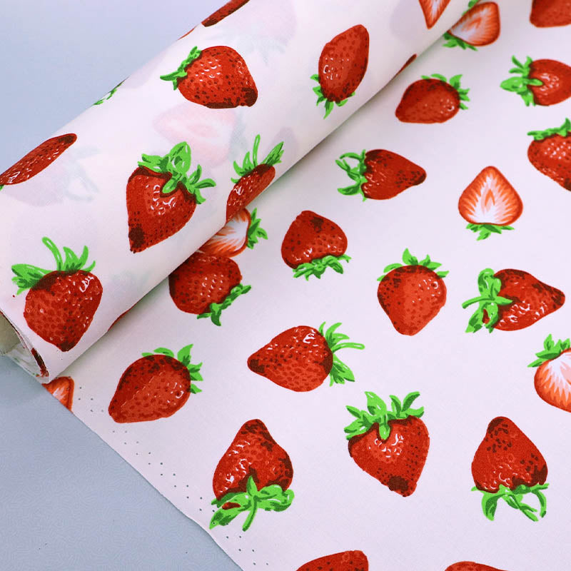 White Strawberry Print 100% Cotton Poplin Fabric