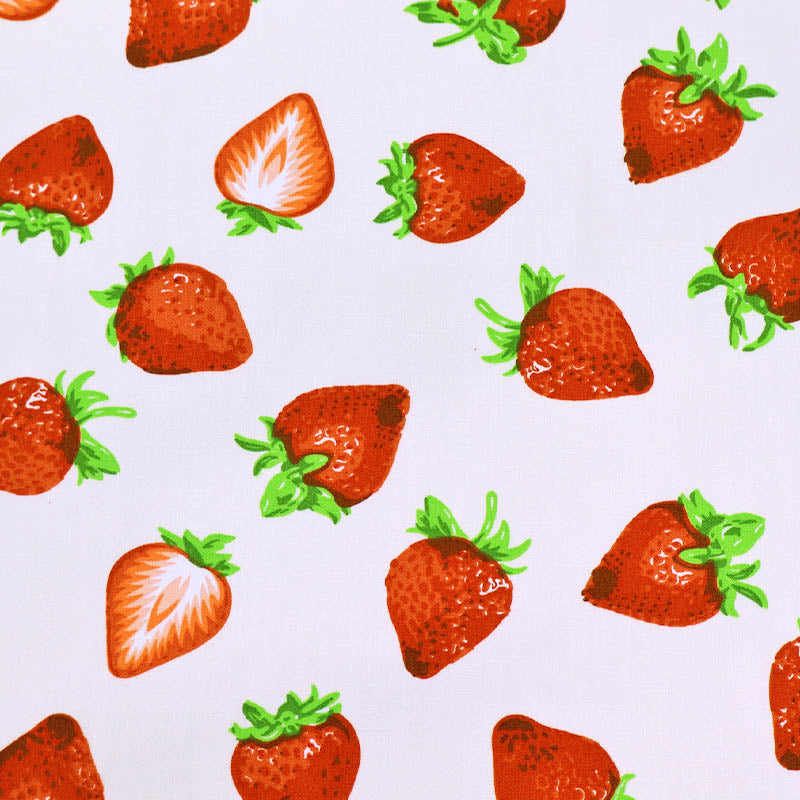 White Strawberry Print 100% Cotton Poplin Fabric