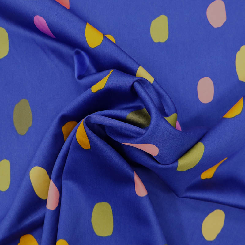 100% Cotton   Blue  Cotton Sateen Fabric - Dabs