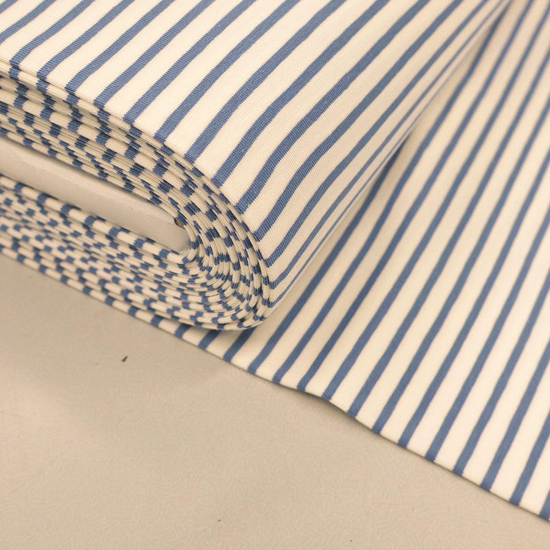 Striped Jersey Fabric Denim Blue and Ecru Fabrics Galore