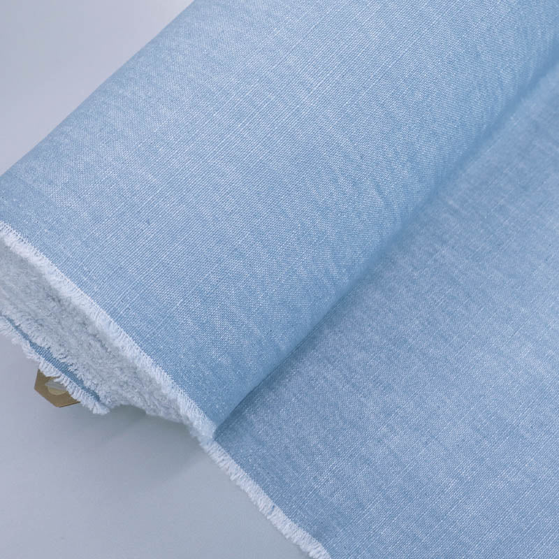 67% Polyester 26% Cotton 7% Linen  Pale Denim Blue Furnishing Fabric