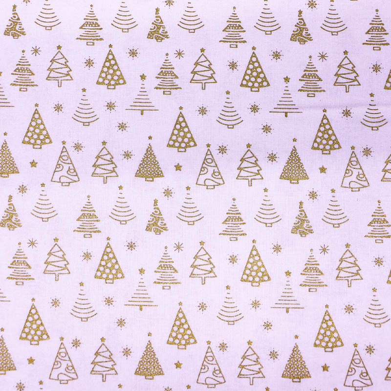 100% Cotton White Christmas Fabric - Gold Trees