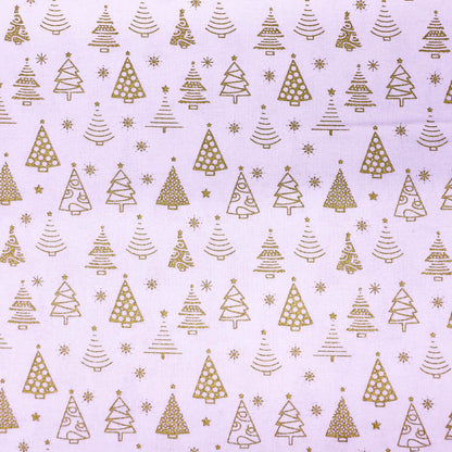 100% Cotton White Christmas Fabric - Gold Trees