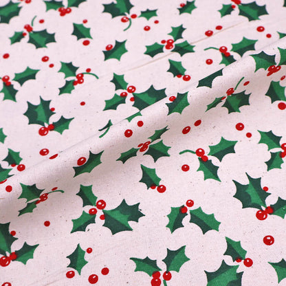 100% Cotton Cream Christmas Fabric - Holly Print