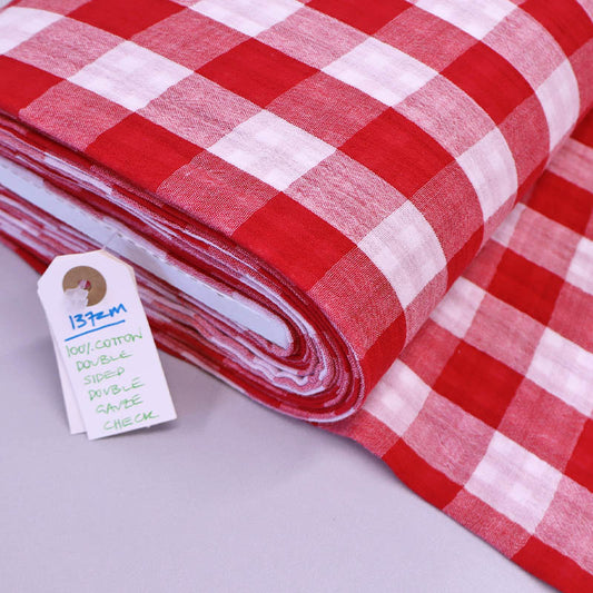 100% Cotton Reversible Red Gingham Double Gauze Fabric