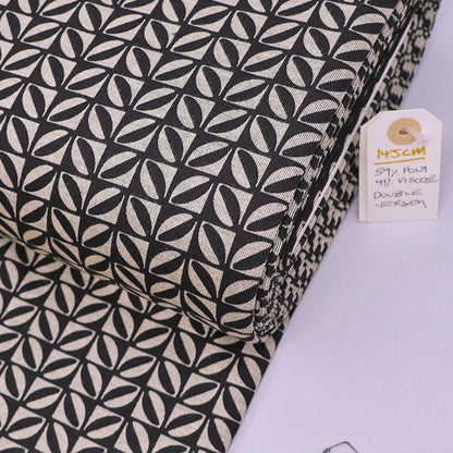 59% Polyester 41% Viscose Double Jersey Ponte Fabric - Black and White Geometric Monochrome