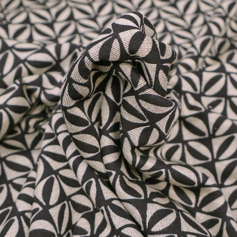 59% Polyester 41% Viscose Double Jersey Ponte Fabric - Black and White Geometric Monochrome