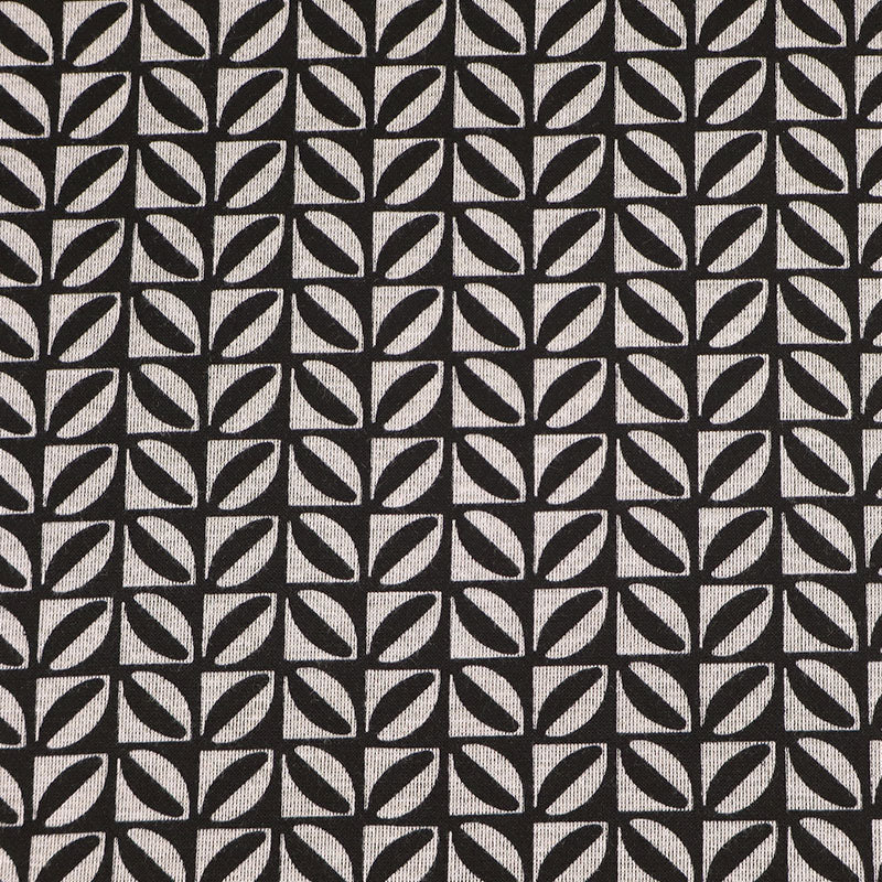 59% Polyester 41% Viscose Double Jersey Ponte Fabric - Black and White Geometric Monochrome