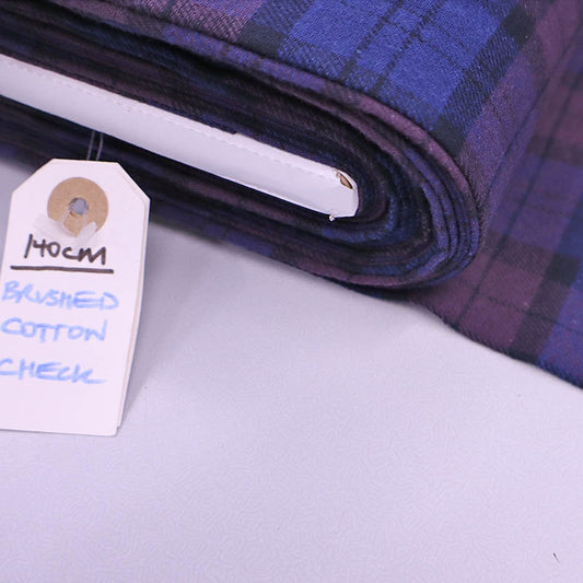 100% Cotton Brushed Cotton Check Fabric - Blue and Purple