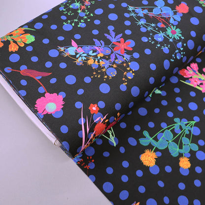 95% Cotton 5% Elastane Black Floral Jersey Fabric - Acid Dotty