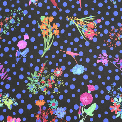 95% Cotton 5% Elastane Black Floral Jersey Fabric - Acid Dotty