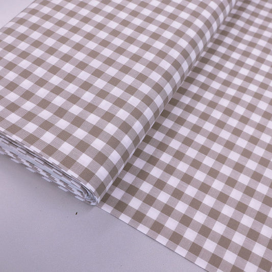 100% Cotton Gingham Dressmaking Fabric - Putty and White