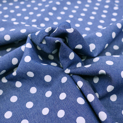 Dressmaking Cotton Indigo Dyed Chambray - Blue - White Spot