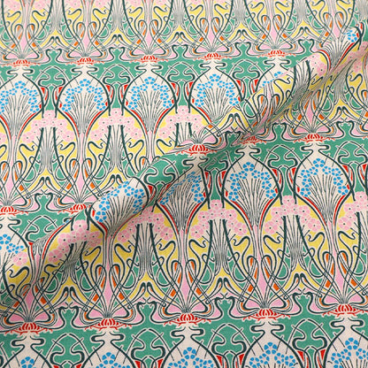 Pink and Green 100% Cotton Lawn Fabric