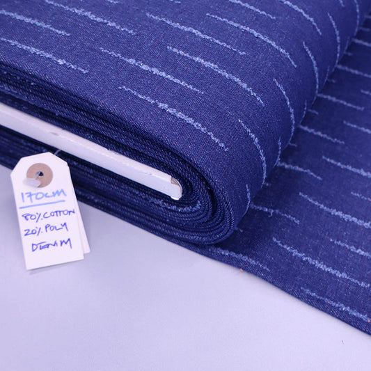 80% Cotton 20% Polyester Indigo Dyed Denim Fabric - Dash Line Print