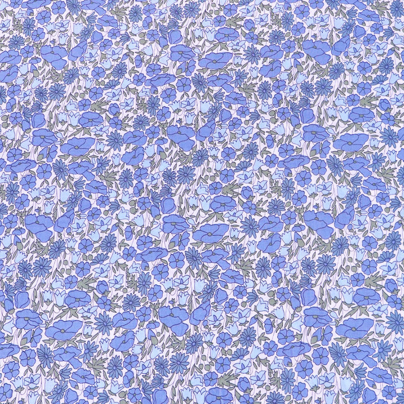 Blue Floral 100% Cotton Lawn Fabric - Petal