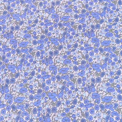 Blue Floral 100% Cotton Lawn Fabric - Petal